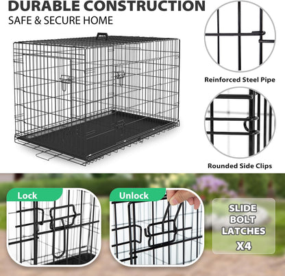 BestPet | Dog Crate | 24" | Black | Foldable Metal Kennel with Double Doors, Secure Slide-Bolt