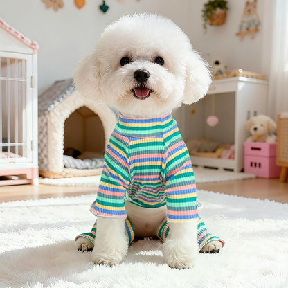 BAEJMJK Striped Dog Pajamas Stretchy Cute Four-Legged Boy Girl Dog Clothes with Sleeves Comfortable