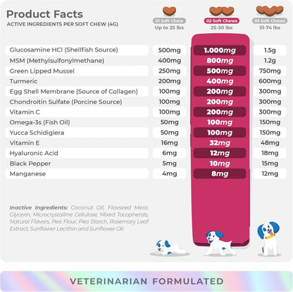 Hip and Joint Support for Dogs - Max Strength - 90 Soft Chews - with Green Lipped Mussel
