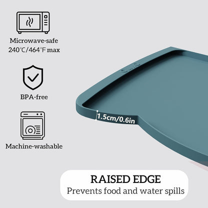 OHMO Dog Food Mat(Light Blue, 24 * 15'') w/Residue Collection Pocket Silicone Pet Feeding Mat for