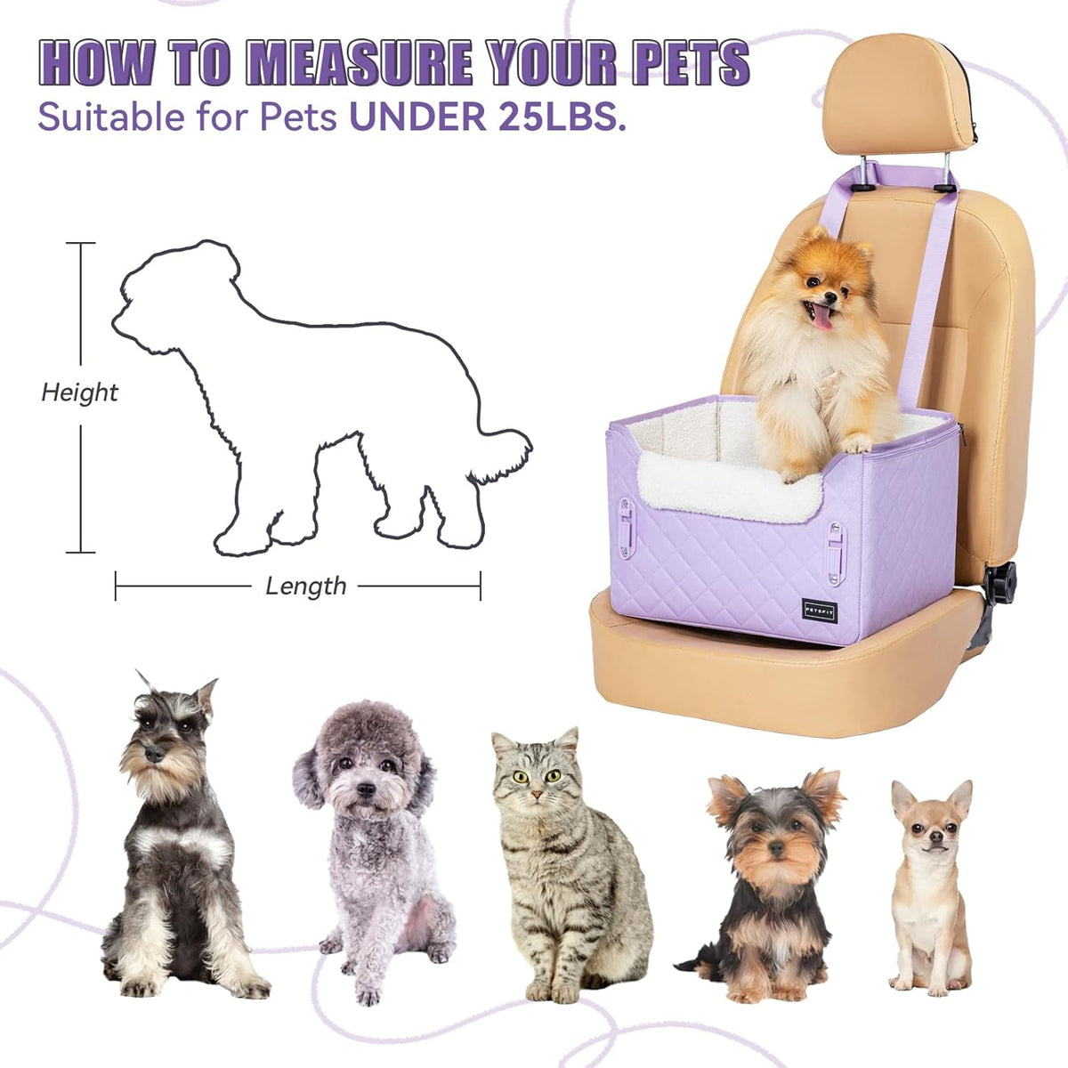 PETSFIT Dog Car Seats for Small Dogs, Patent Safe Buckles Cat Car Seat, Car Seat for Dogs with