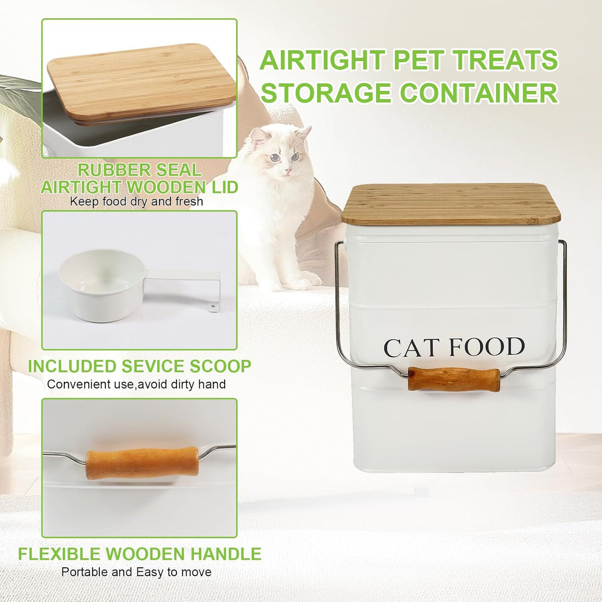 Cat Food storage container Cat Treats Jar,5~6 lb Metal food treats tin for Cat, pet snacks