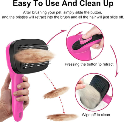 Self Cleaning Slicker Brush for Shedding Long Short Haired Dogs & Cats, Remove Loose Tangling Knot