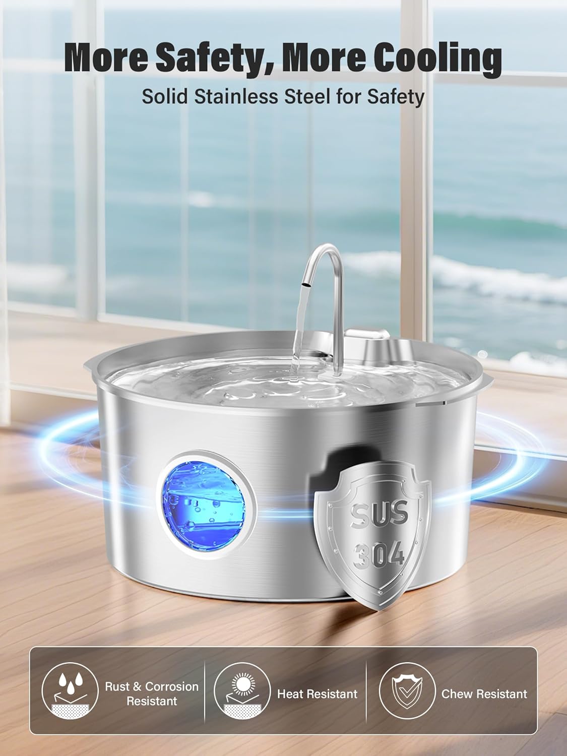 3.4Gal Dog Water Fountain for Large Dogs, Extra Large Stainless Steel Pet Water Fountain, Round Dog