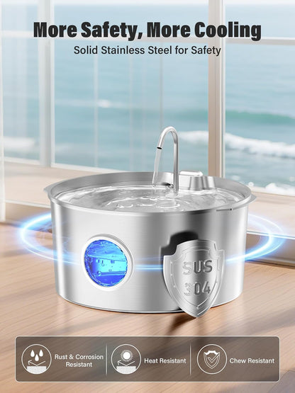 3.4Gal Dog Water Fountain for Large Dogs, Extra Large Stainless Steel Pet Water Fountain, Round Dog