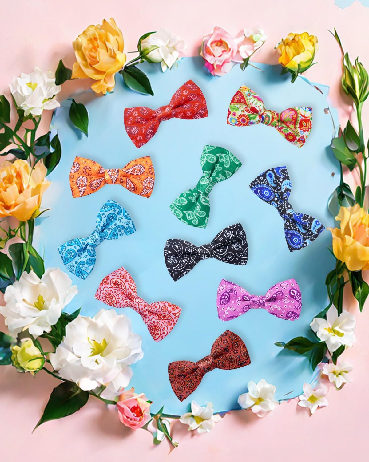 PET SHOW 10 Pack Paisley Big Dog Bow Ties for Large Medium Dogs Sliding Collar Attachments Floral