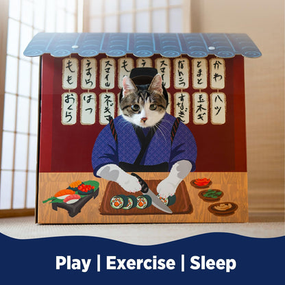 Cat Beds for Indoor Cats, Cardboard Cat House with Scratchers, Izakaya Bar, Large Sturdy Cat