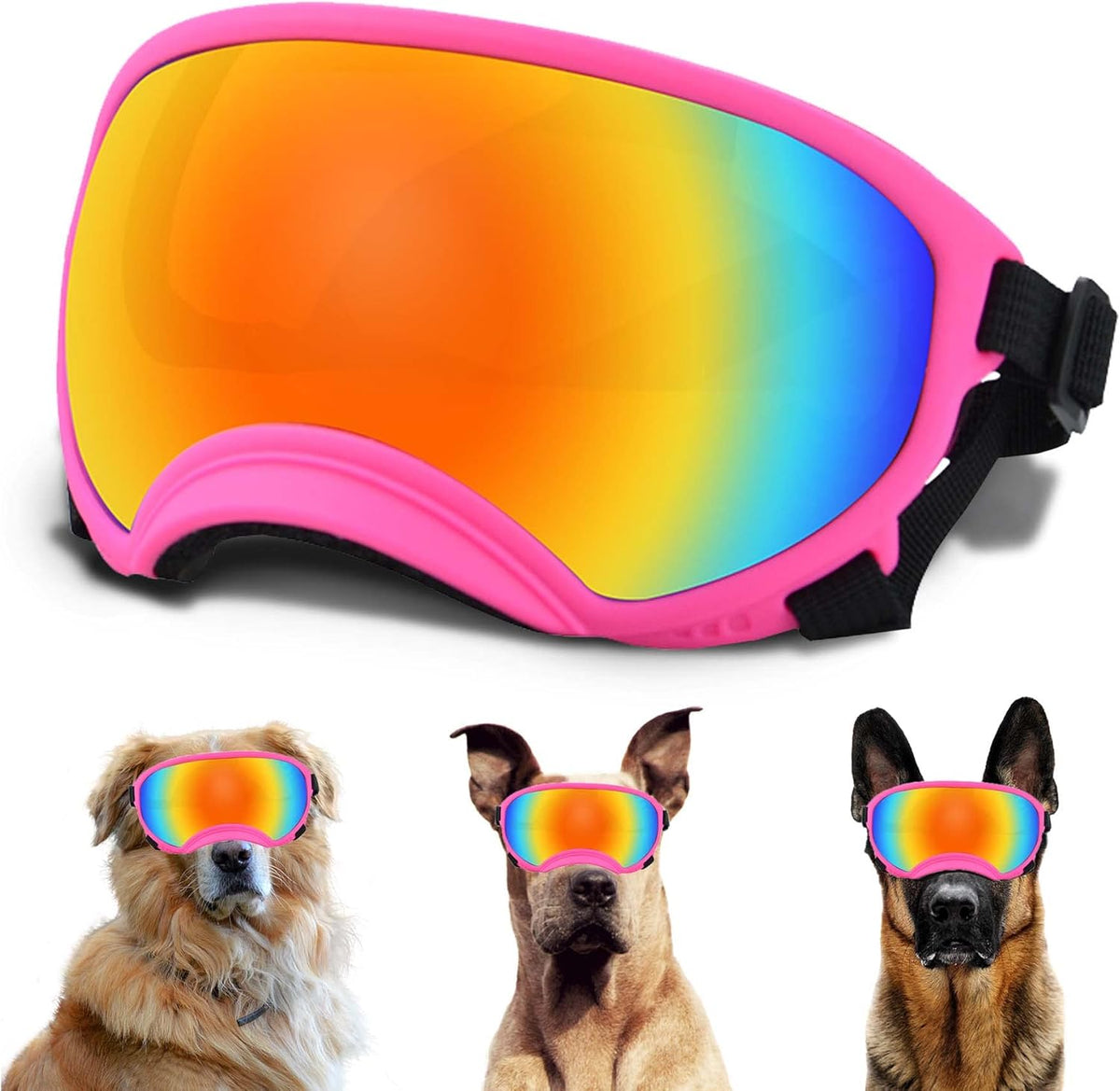 Winproof Large Dog Sunglasses with Adjustable Strap, UV Protection, Soft Goggles for Medium-Large