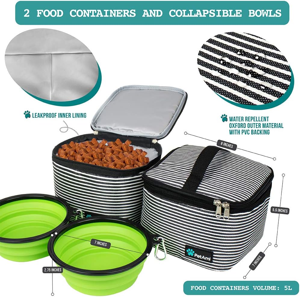 PetAmi Dog Travel Bag - Organizer with Food Container, Bowls & Accessories for Weekend Camping, Cat