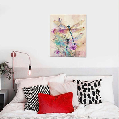 Dragonfly Bathroom Pictures Wall Art, Floral Bathroom Wall Decor, Framed Painting Canvas Artwork