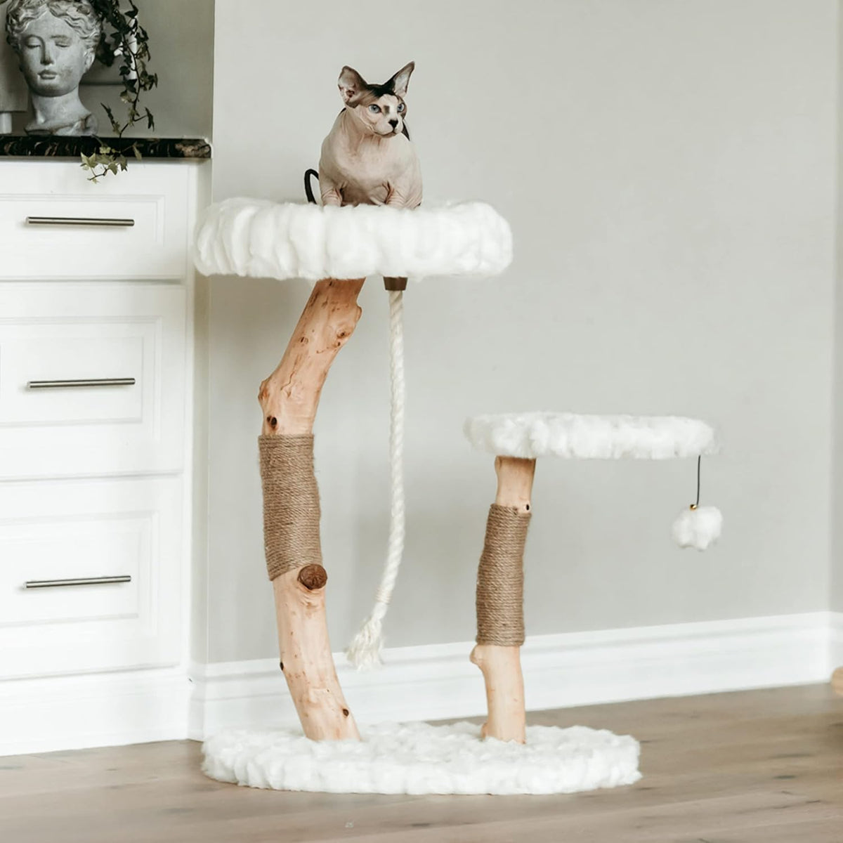 Mau Lifestyle Luxury Cat Tree: Modern Cat Condo & Luxury Wood Cat Tower; Natural Branch Scratching