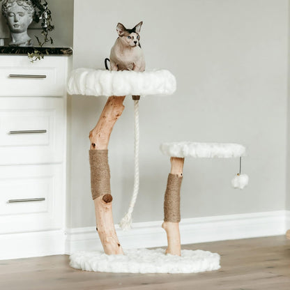 Mau Lifestyle Luxury Cat Tree: Modern Cat Condo & Luxury Wood Cat Tower; Natural Branch Scratching