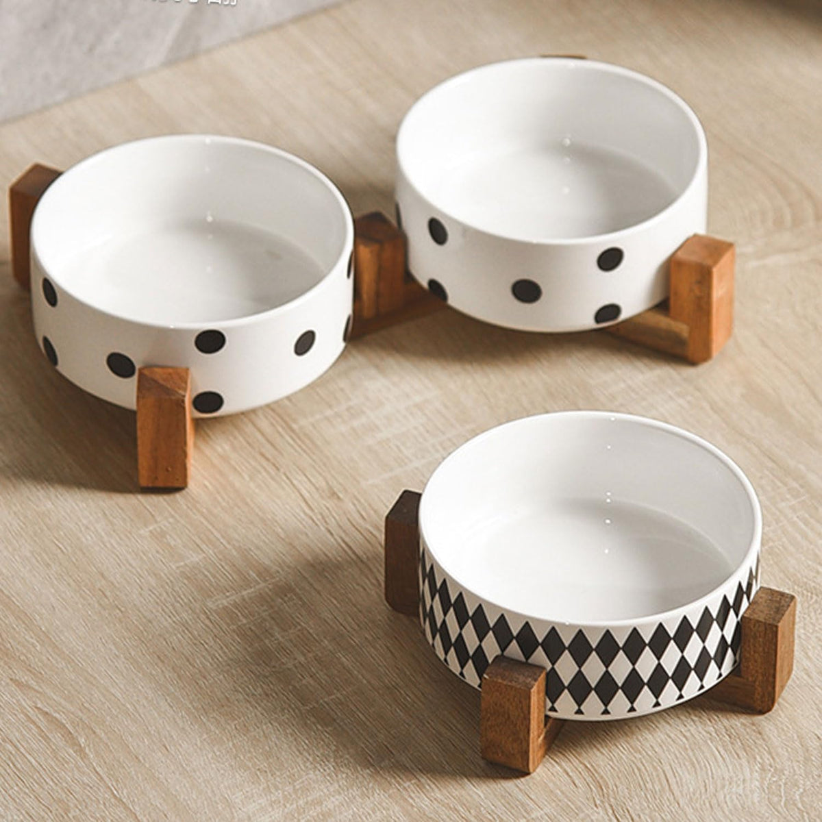 Petygooing Dog Bowls Ceramic, Cat Dog Bowl Set with Wood Stand for Food and Water,Non-Slip Cute
