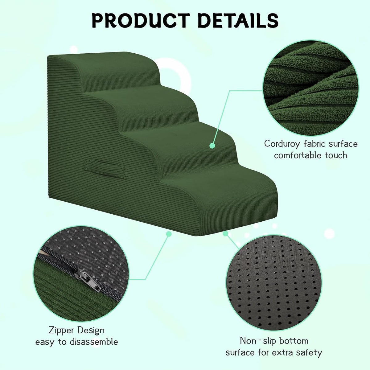 Dog Steps for Small Dogs, 3-Step Pet Ramp Stairs for High Beds and Sofa, Non-Slip Pet Stairs for