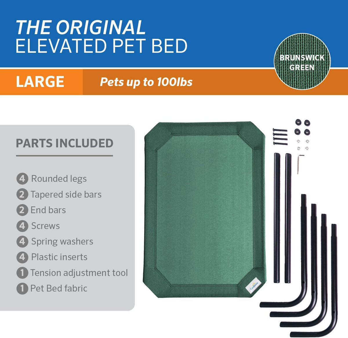 Gale Pacific Coolaroo The Original Cooling Elevated Dog Bed, Indoor and Outdoor, Large, Brunswick