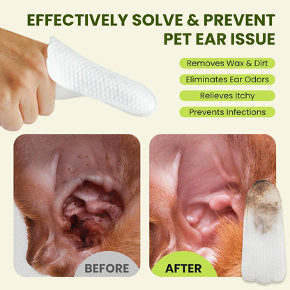 Dog Ear Finger Wipes for Dogs & Cats, Thicker Dog Ear Cat Ear Cleaner Wipes, Natural Relief Dog Ear