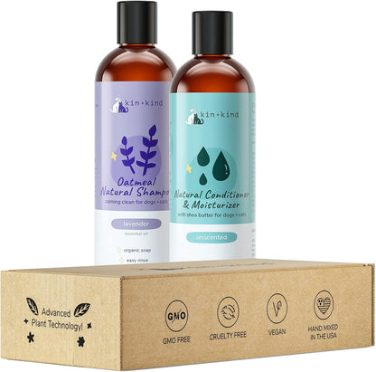 kin+kind Lavender Oatmeal Pet Shampoo + Conditioner for Itchy Dogs and Cats - Pet Natural Shampoo