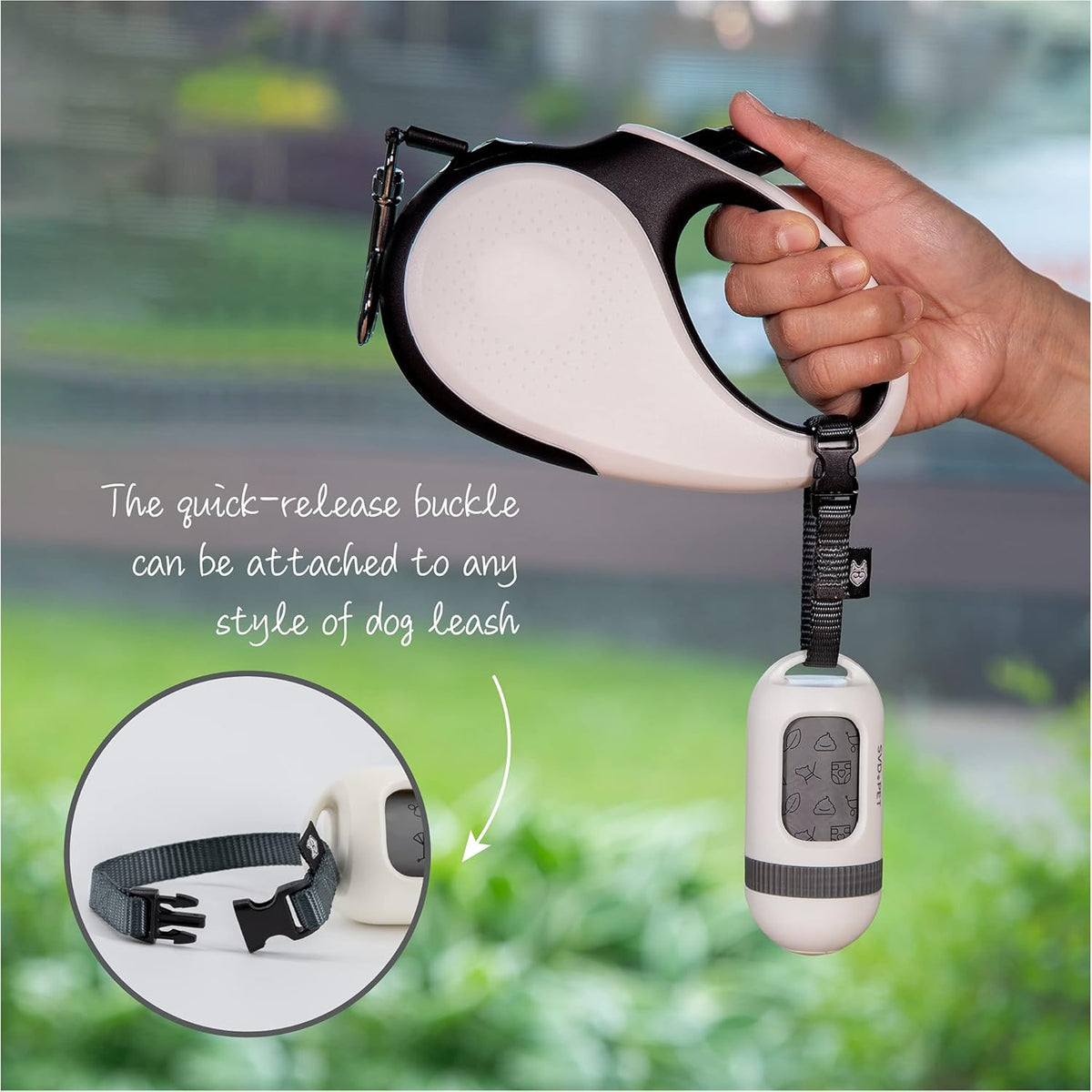 SVD.PET Dog Poop Bag Dispenser, Retractable Waste Bag Fits Any Dog Leash, Drop-Proof Poop Bag