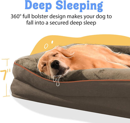Orthopedic XL Large Dog Bed - Removable Bolster & Waterproof Washable Cover for Pet Big Dogs Bed