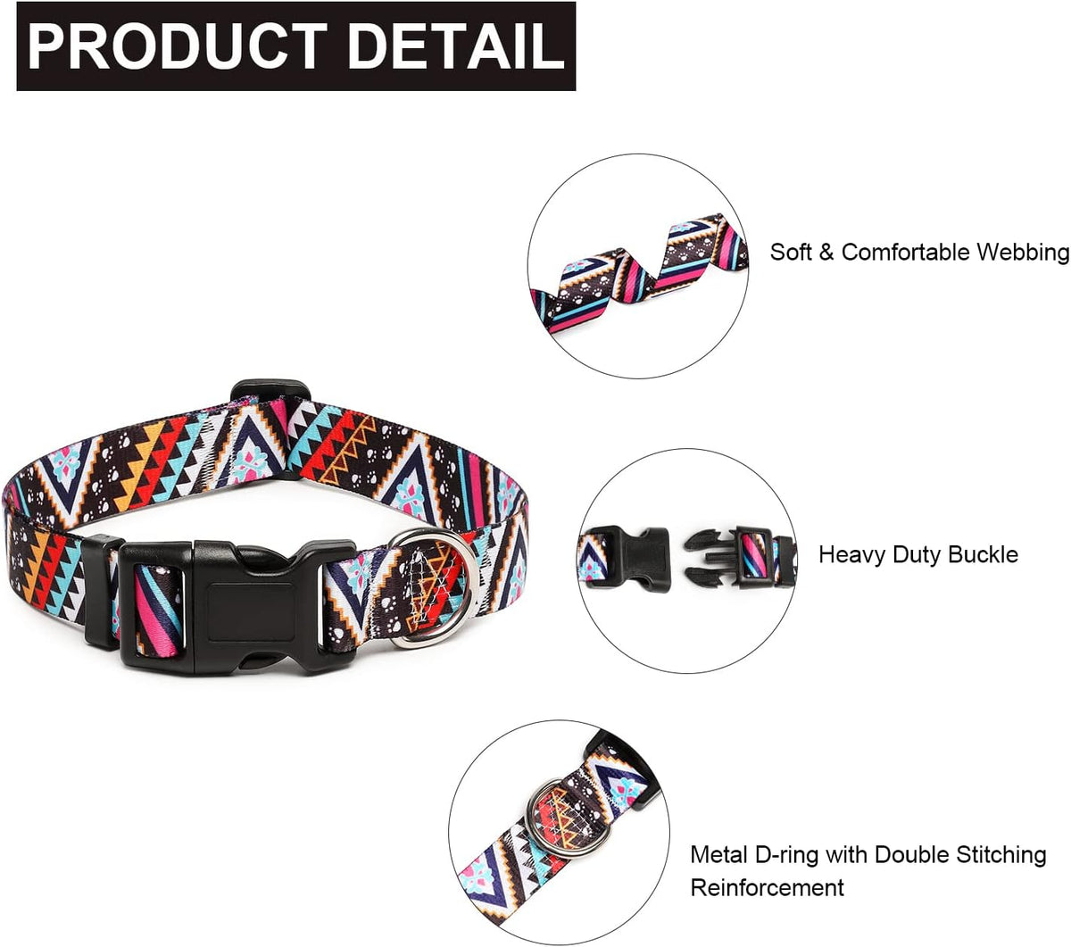 Mercano Adjustable Dog Collar - Special Design Patterns, Soft Nylon Comfortable Durable Pet Collar