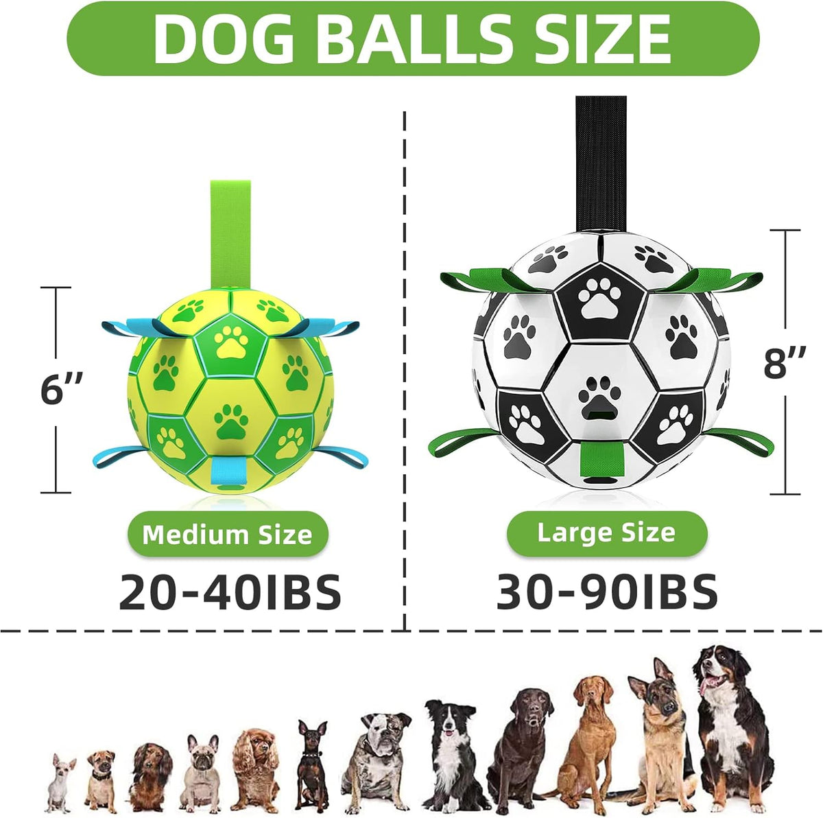 QDAN Dog Toys Soccer Ball, Dog Tug Toy, Water Toy, Durable Balls for Small Medium Dogs-Green