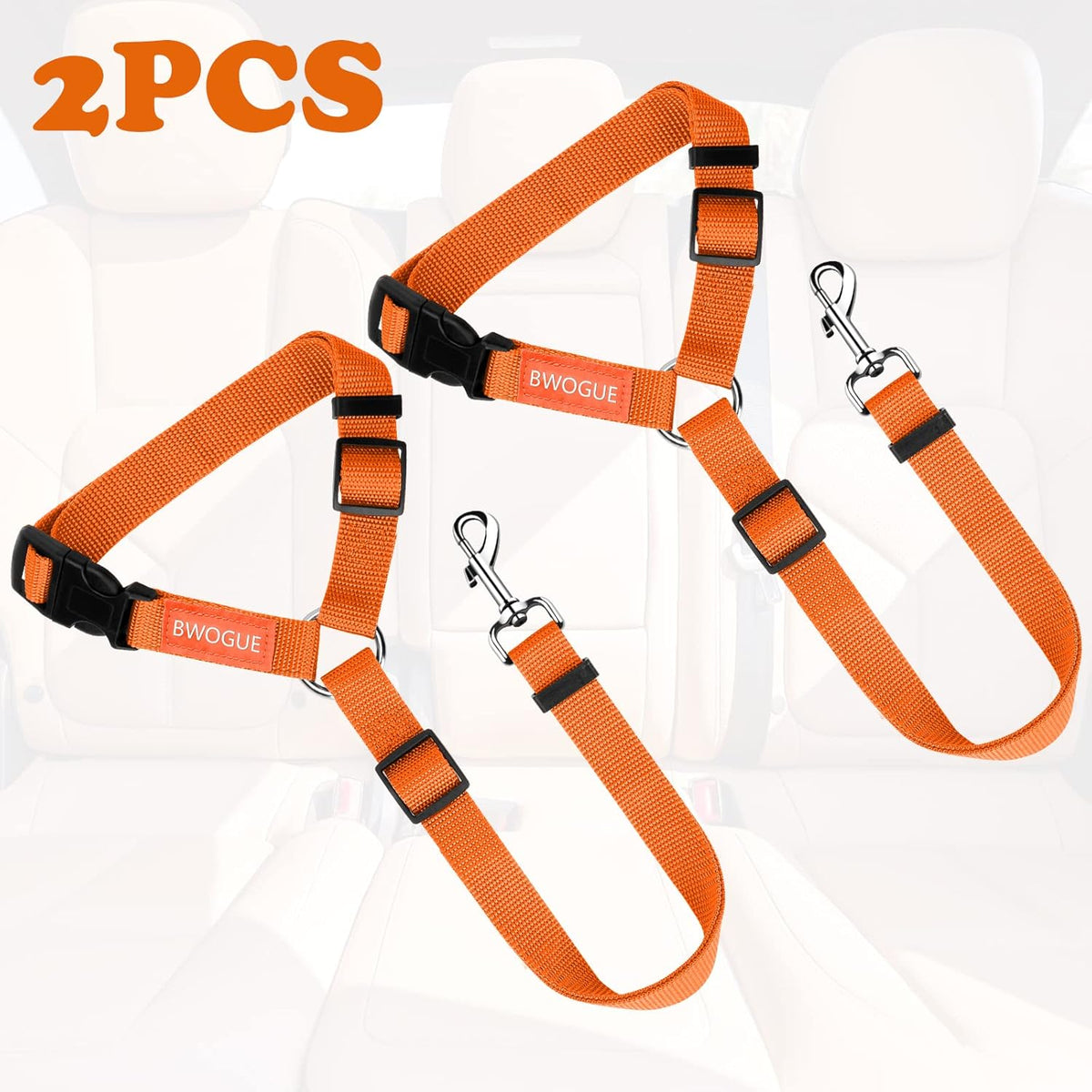 BWOGUE 2 Packs Dog Cat Safety Seat Belt Strap Car Headrest Restraint Adjustable Nylon Fabric Dog