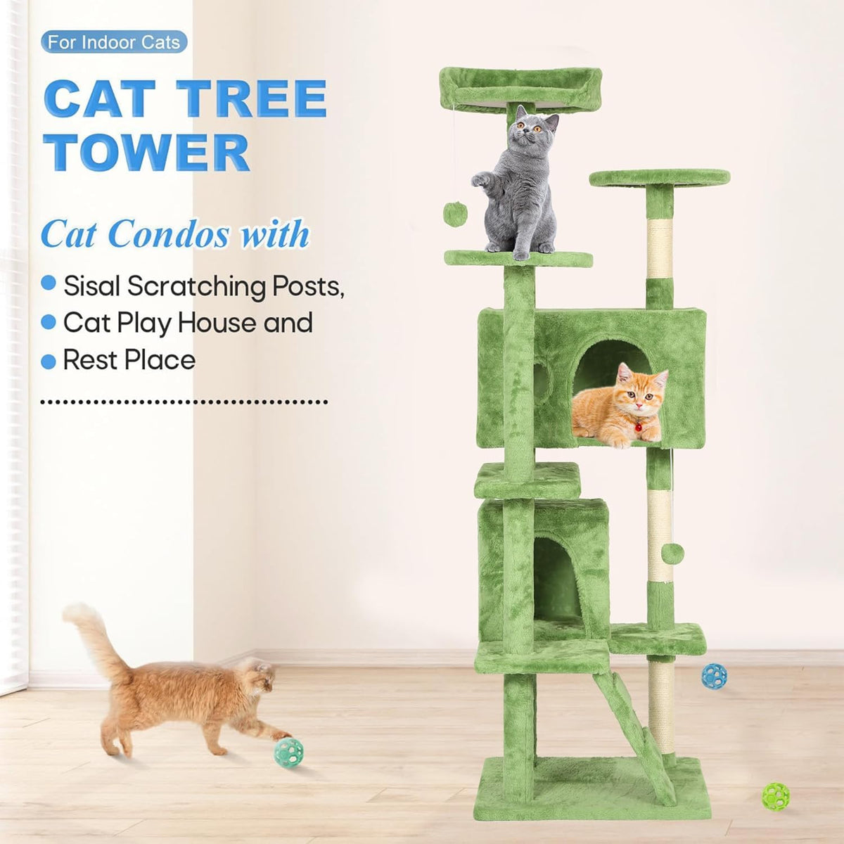 FDW Cat Tree 70in Cat Tower Multi-Level Durable Cat Scratching Post & Cozy Fun Cat Jumping Platform