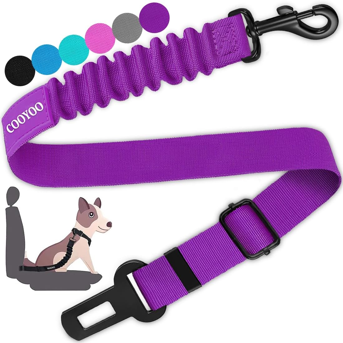 COOYOO Dog Seat Belt,Retractable Dog Car Harness Seat Belt for Car Adjustable Nylon Pet Safety Seat