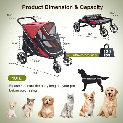 Dog Stroller for Medium/Large Dogs One-Click Folding, Extra Large Pet Stroller for 2 Dogs with