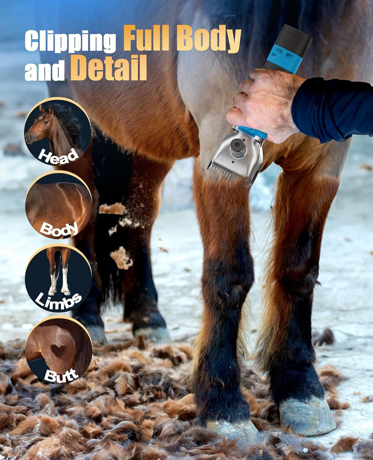 oneisall Cordless Horse Clippers,Professional Horse Grooming Clippers with 2 Batteries,Detachable
