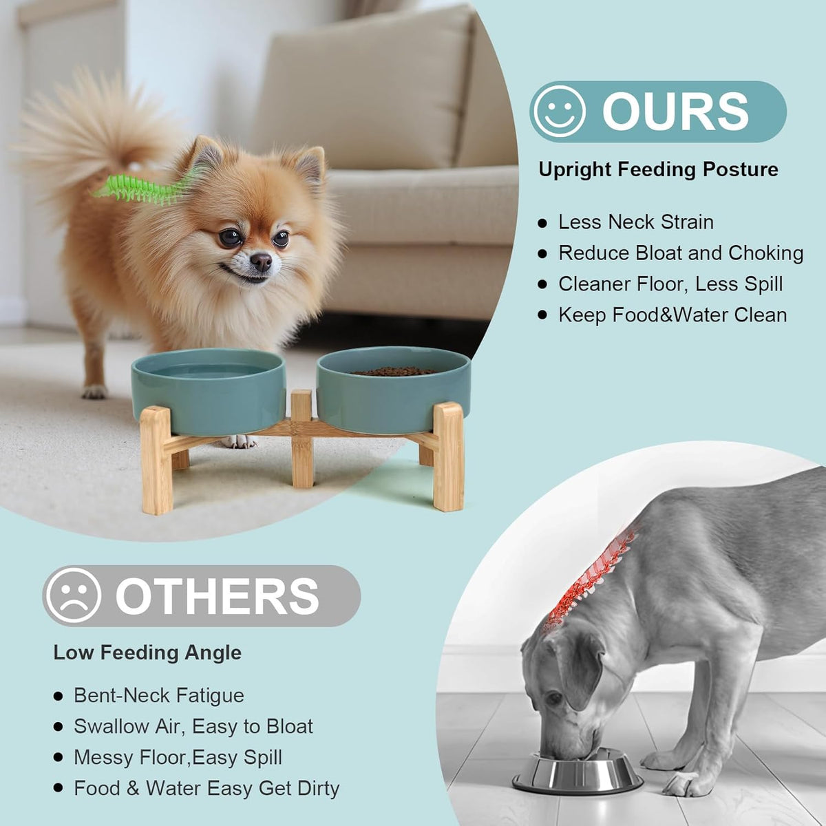 SPUNKYJUNKY Elevated Dog Bowls Ceramic, 5.1'' Dogs and Cat Food Water Bowls Raised with Non-Slip