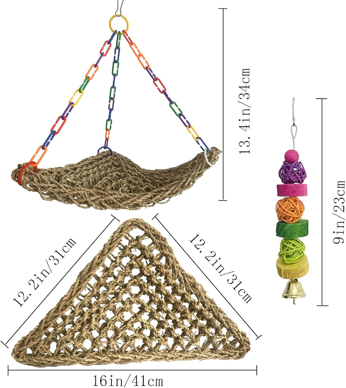 Bird Swing Toys,Bird Seagrass Mat Edible Hammock Parrot Lounger with Toys Handmade Woven Hanging