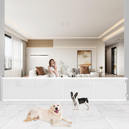 Pawtners Retractable Baby Gates Extra Wide, 41" Tall Extends up to 200" Wide, Dog Gate Indoor for
