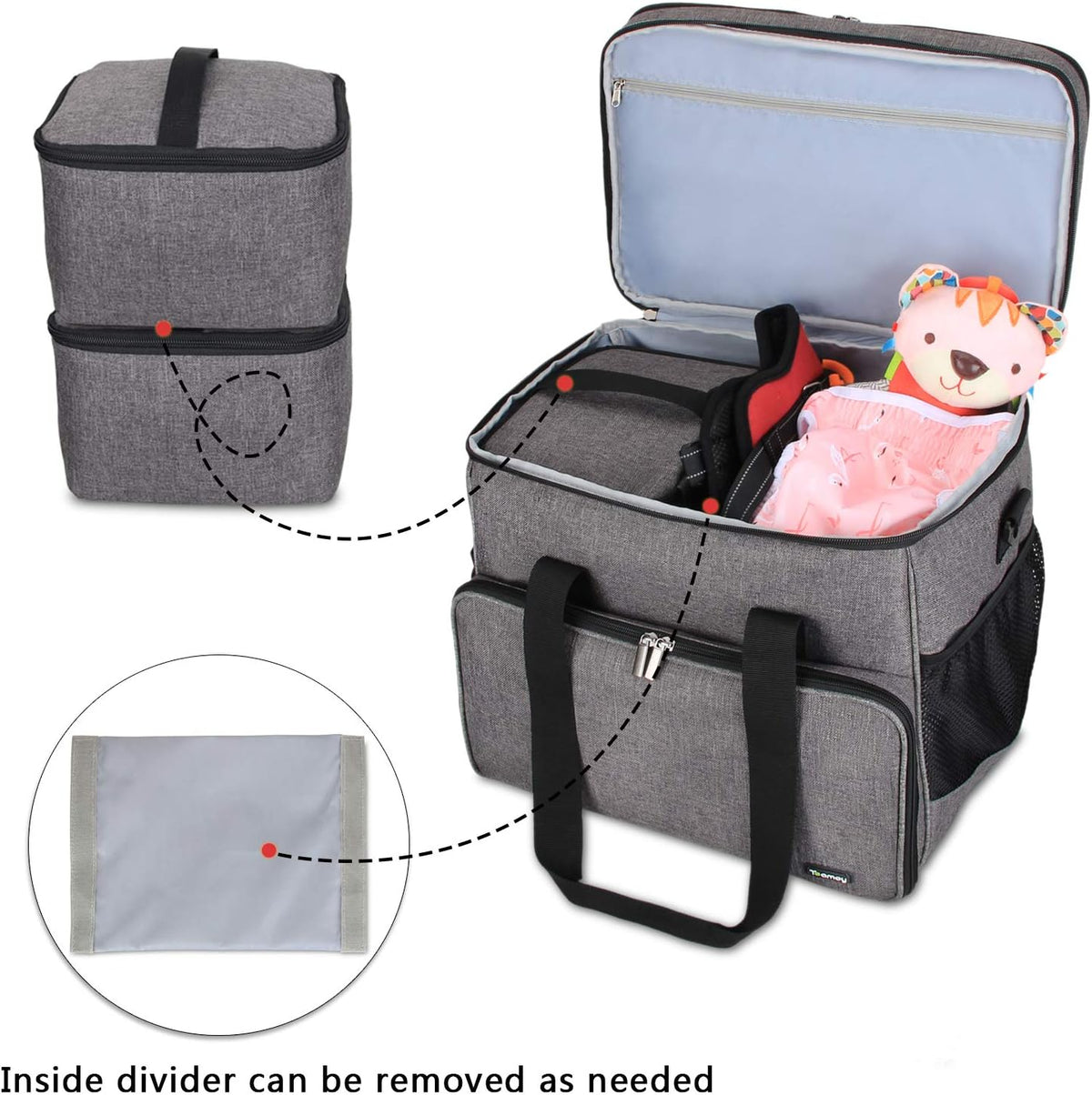 Teamoy Double Layer Dog Travel Bag, Dog Bag for Supplies with 2 Silicone Collapsible Bowls, 2 Food