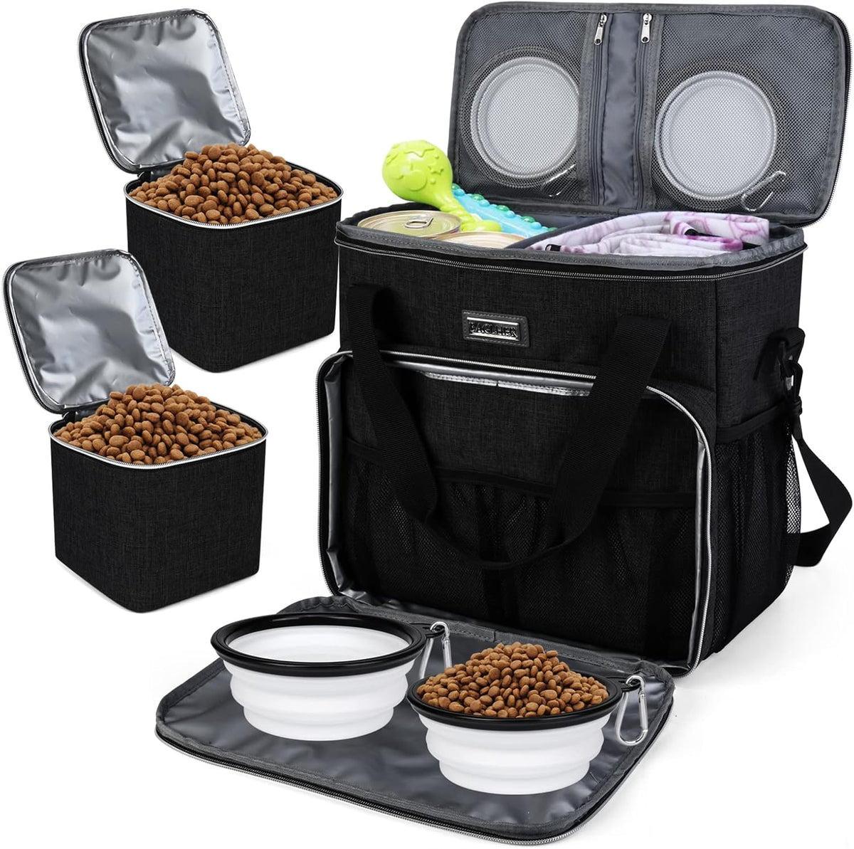 BAGLHER Dog Travel Bag, Pet Travel Bag (All Pet Travel Supplies), with 2 Pet Food Containers and 2