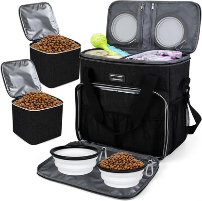 BAGLHER Dog Travel Bag, Pet Travel Bag (All Pet Travel Supplies), with 2 Pet Food Containers and 2