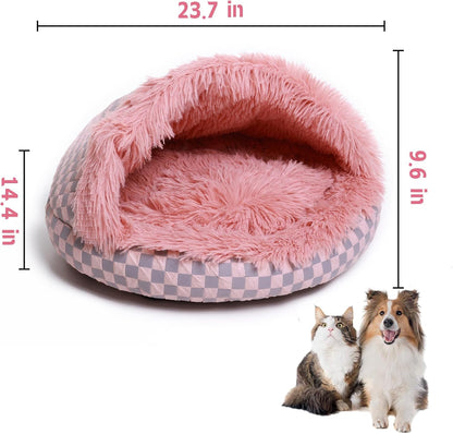 Cat Bed Hooded Plush Nest with Self-Warming Cozy Cave, Calming Anti-Anxiety Pet Bed for Indoor Cats