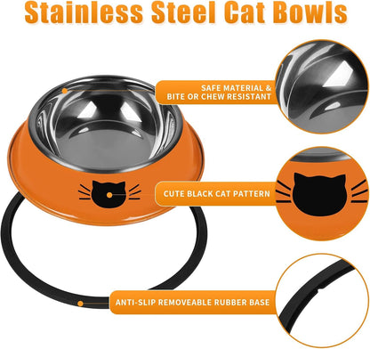 2Pcs Cat Bowls Non-Slip Stainless Steel Small Cat Food Bowls Unbreakable Thicken Cat Feeder 7 Oz