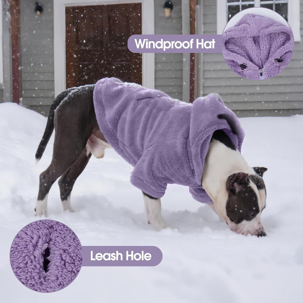 IDOMIK Fuzzy Dog Sweater with Adjustable Hood, Warm Fleece Dog Sweater Hoodie with Harness Hole &