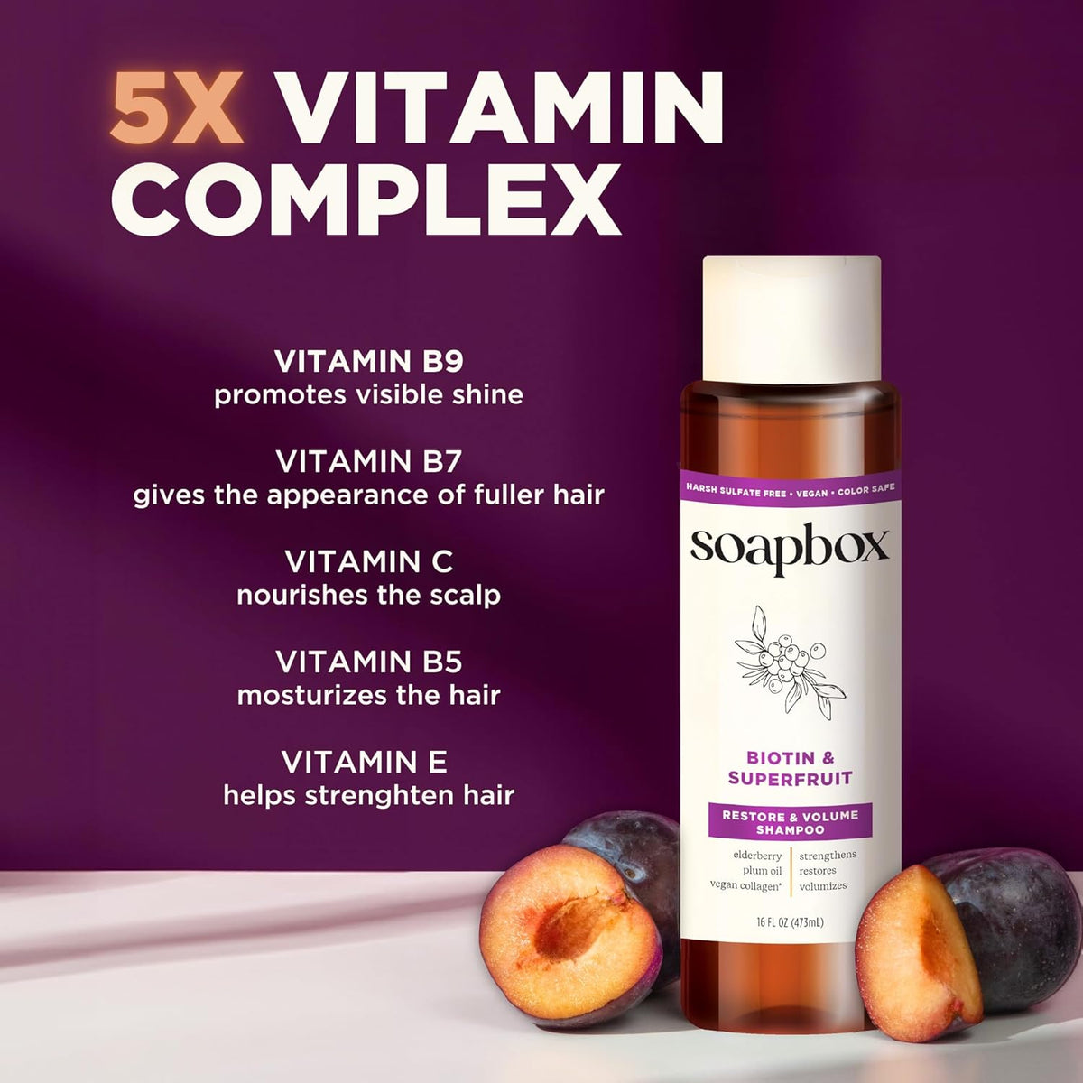 Soapbox Biotin Shampoo, Biotin & Collagen Super Fruit Shampoo for Thin, Fine, Thinning Hair |