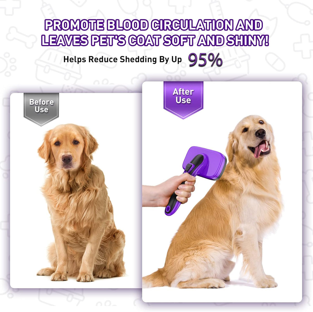 Dogs Cats Self Cleaning Slicker Brush for Shedding & Grooming Any Breed of Pets, Removes Loose