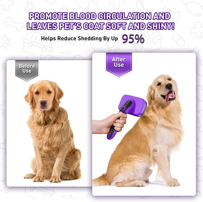 Dogs Cats Self Cleaning Slicker Brush for Shedding & Grooming Any Breed of Pets, Removes Loose