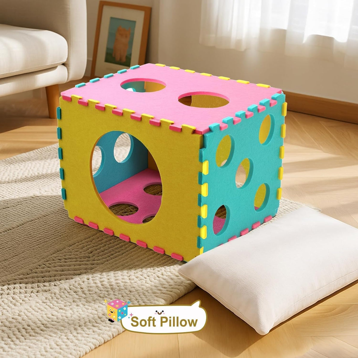 Cat Houses for Indoor Cats, Cute Cat Bed Cave with Soft Pillow, Cat Cube for Multiple Large Cats