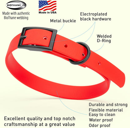 Dogline Biothane Waterproof Dog Collar Strong Coated Nylon Webbing with Black Hardware Odor- Proof