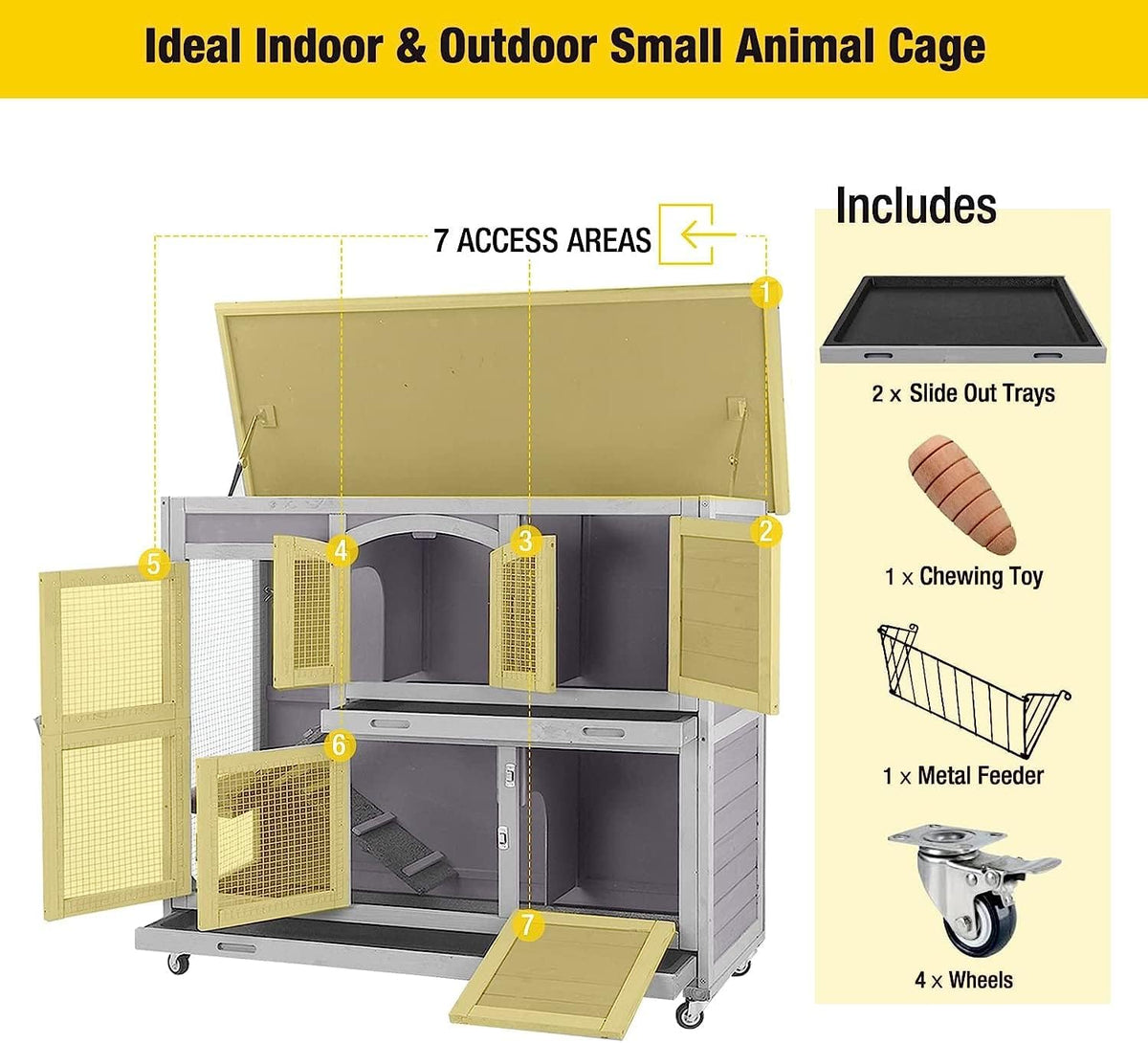 Aivituvin 47" Two Story Rabbit Hutch Bunny Cage with Wheels, Indoor Outdoor Guinea Pig Cage with 2