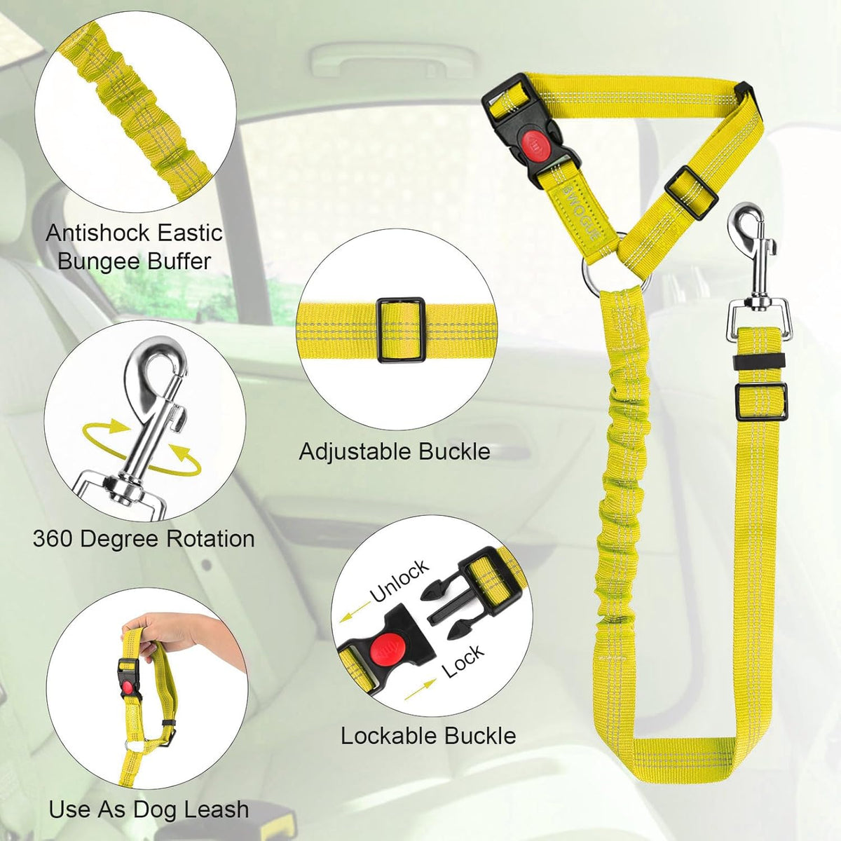 BWOGUE Pet Dog Cat Seat Belts, Car Headrest Restraint Adjustable Safety Leads Vehicle Seatbelt