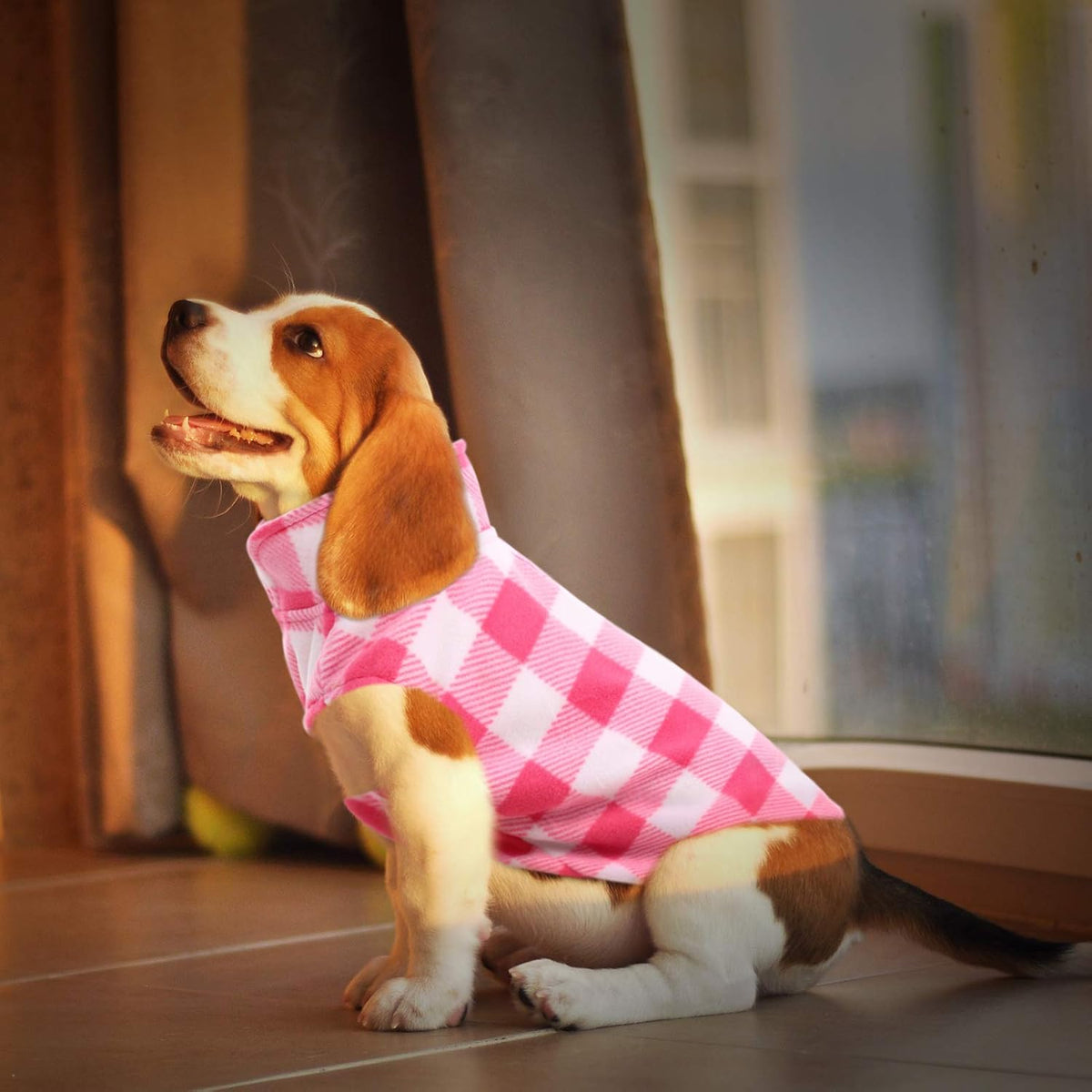 ASENKU Dog Sweater, Plaid Dogs Fleece Vest, Soft Comfortable Pet Pajamas, Warm Winter Puppy Shirt