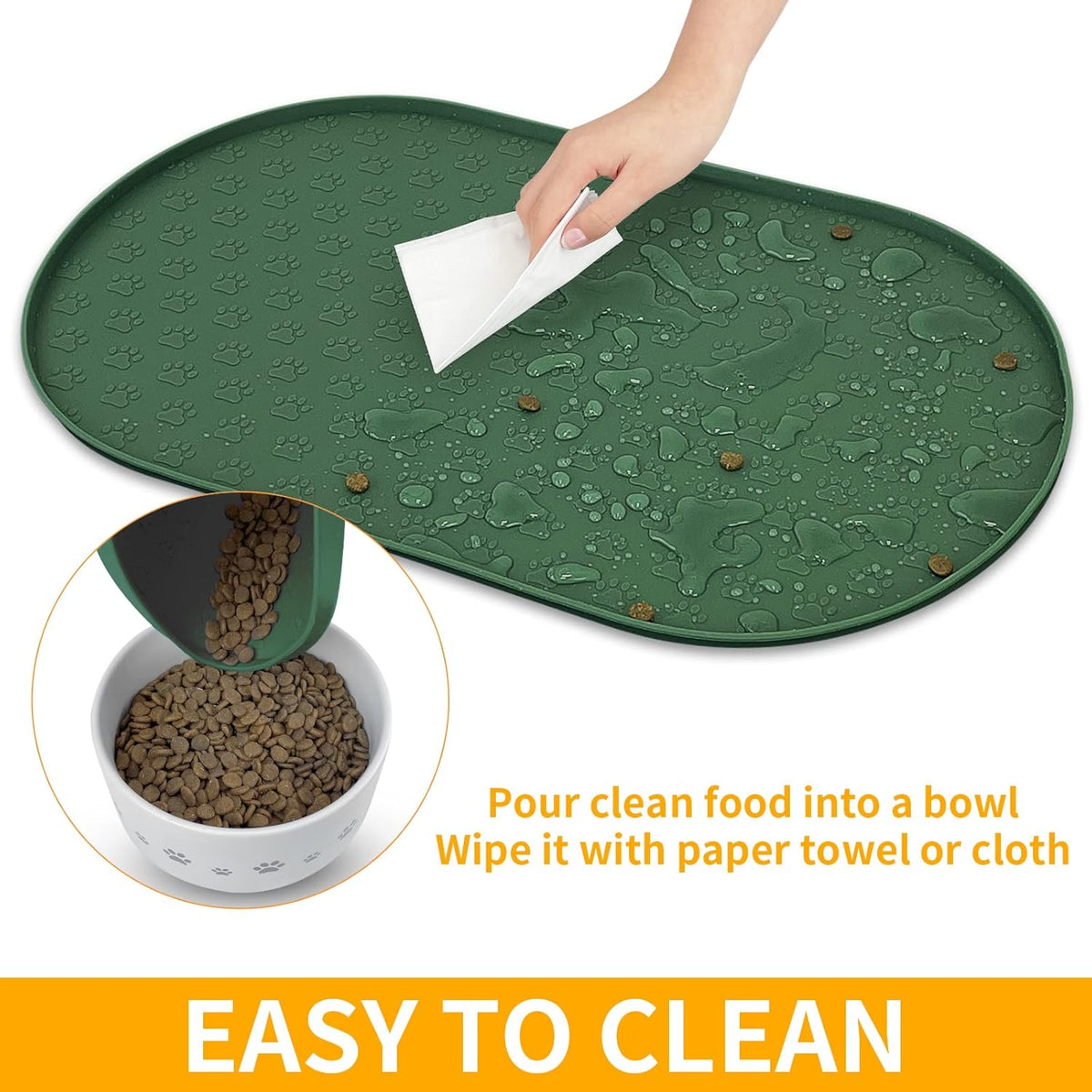 KPWACD Pet Placemat for Dog and Cat, Anti-Slip Waterproof Dogs Feeding Bowl Mat Prevent Food and