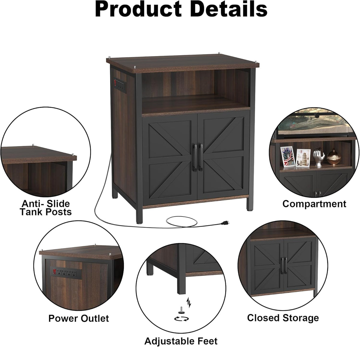 GDLF Terrarium Stand Reptile Tank Stand with Accessories Storage and Power Outlets for 24”Wx18”D