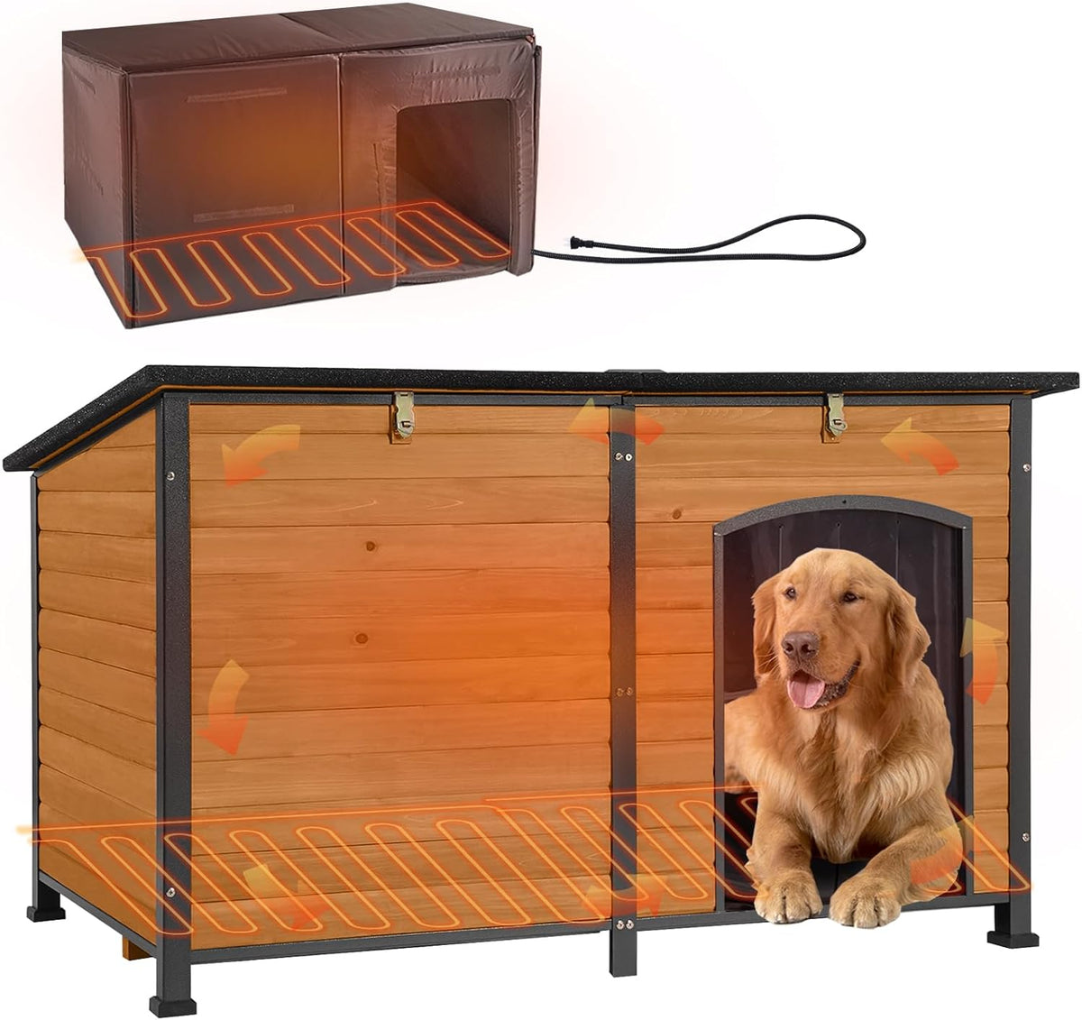 GUTINNEEN Heated Dog House Outdoor 59.1" Extra Large Dog Kennel with Metal Frame Insulated Dog